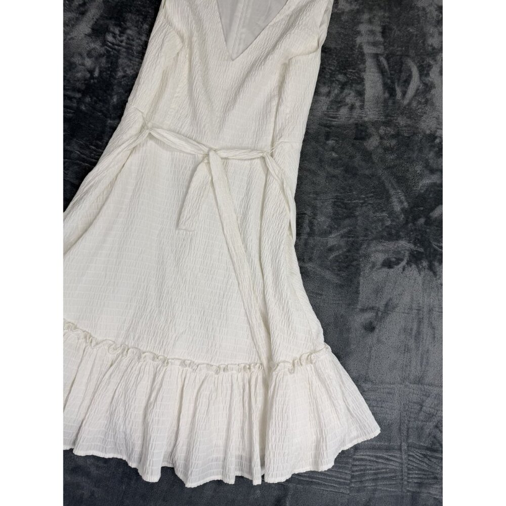 Tommy Hilfiger Womens 12P White Textured Midi Dress Ruffle Hem - Picture 7 of 10